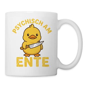 Psychisch am Ente - Lustige Ente mit Messer - Tasse - Weiß - Rechts