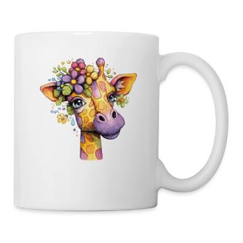 Giraffe portrait with floral wreath - Mug - white - Right