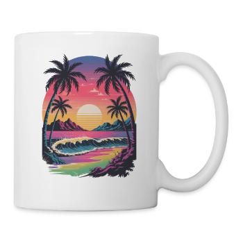  Retro Tropischer Sonnenuntergang Surfer Strand - Tasse - Weiß - Rechts