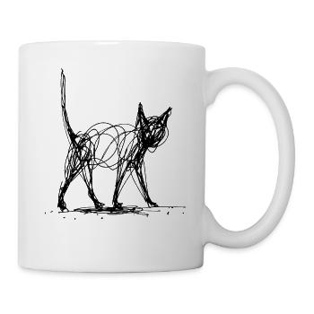 Minimalistisch, Gezeichnete Katze, Minimalismus - Tasse - Weiß - Rechts