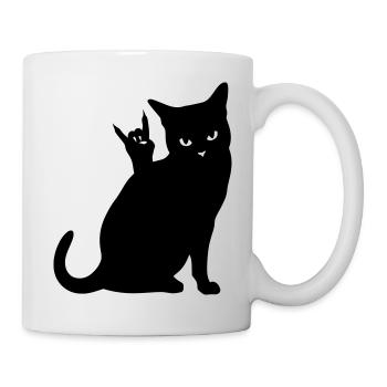 Schwarze Katze – Devil Horns Silhouette - Tasse - Weiß - Rechts