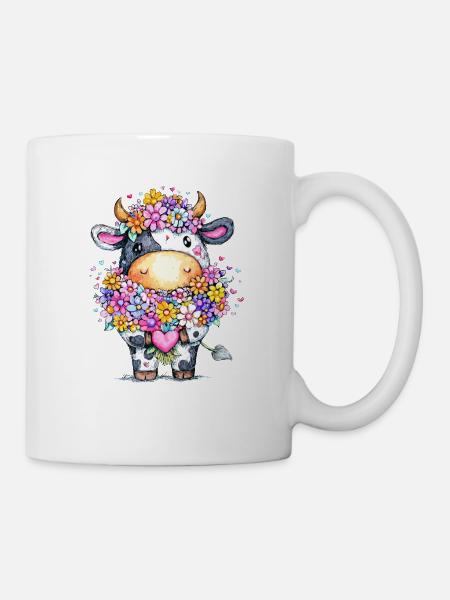 Kuh mit Blumenkranz - Tasse - Weiß