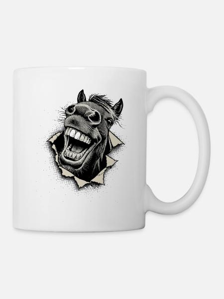 Popkultur Pferd – Grinsend Twotone Illustration - Tasse - Weiß
