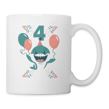 Quatrième anniversaire de Shark, jeune fille quatre ans - Mug blanc - blanc - Droite