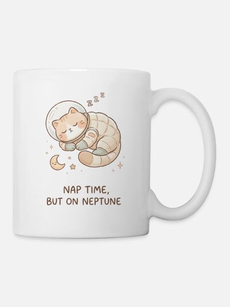Nickerchen Neptun | Süße Space Katze - Tasse - Weiß
