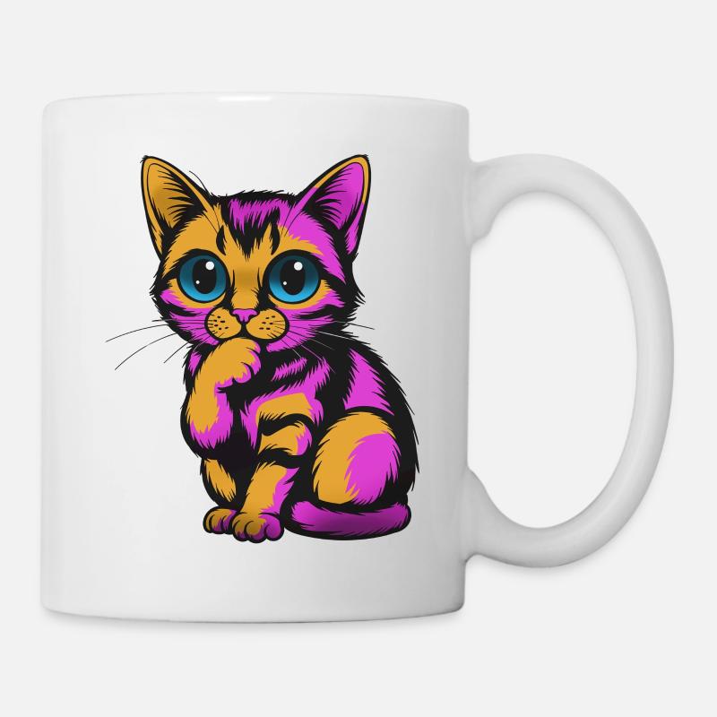 Couleurs néon colorées pensives pour chats - Mug blanc - blanc