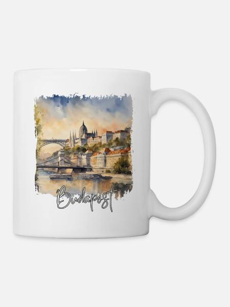 Budapest Watercolor, Budapest, Ungarn - Tasse - Weiß
