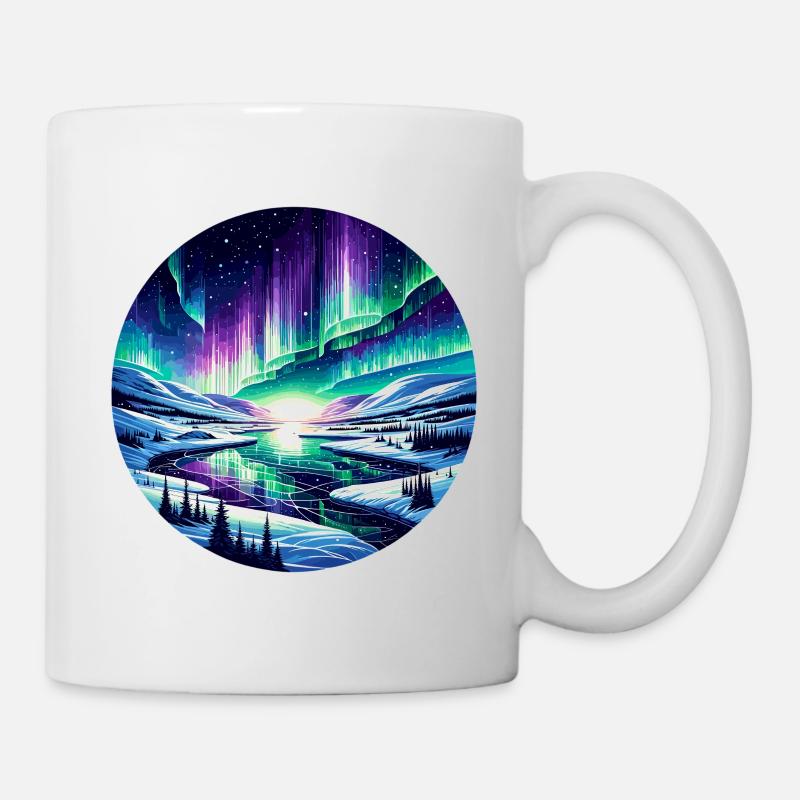 Nordlichtlandschaft am Eisfluss - Tasse - Weiß
