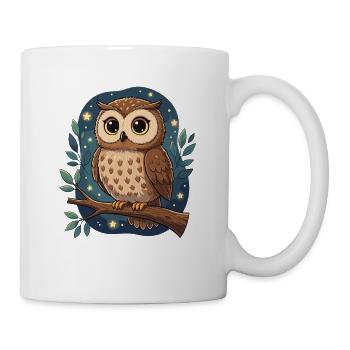 Nächtliche Eule auf Ast - Tasse - Weiß - Rechts