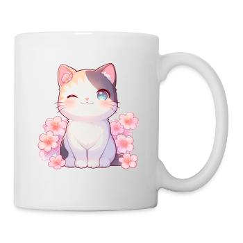 Kawaii Zwinkernde Katze Sakura Japan Style - Tasse - Weiß - Rechts