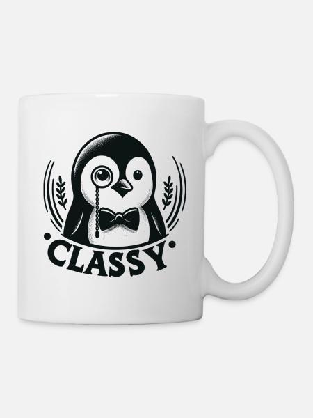 Eleganter Pinguin mit Monokel - Tasse - Weiß