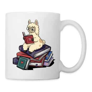 Bücherwurm Lama Alpaca Bücher Lesen Kunst - Tasse - Weiß - Rechts