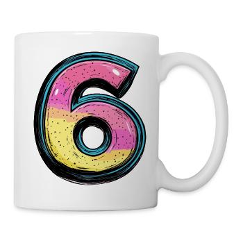 6 Zahl Bunt - Tasse - Weiß - Rechts