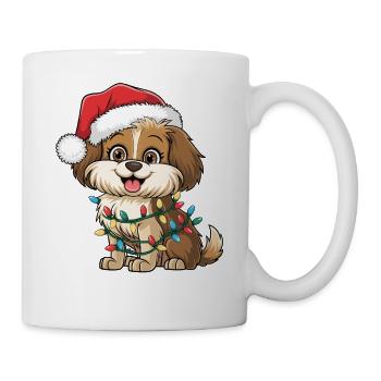 Weihnachtshund mit Lichterkette - Tasse - Weiß - Rechts
