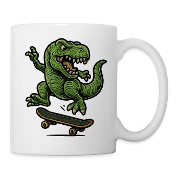 Green dino on skateboard - Mug - white - Right