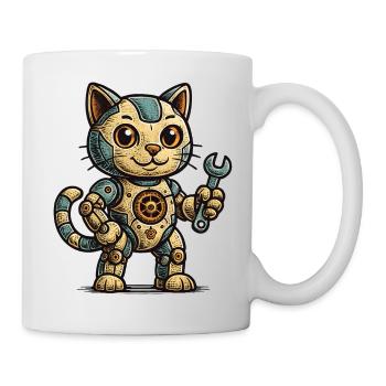 Steampunk-Katze Schrauberheld - Tasse - Weiß - Rechts