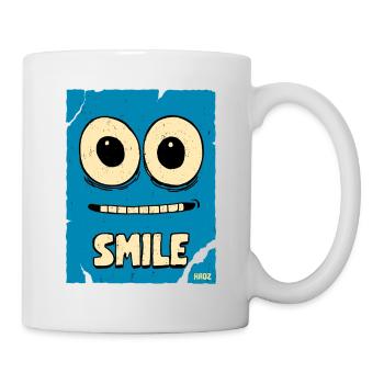 Visage de dessin animé bleu riant - Mug blanc - blanc - Droite