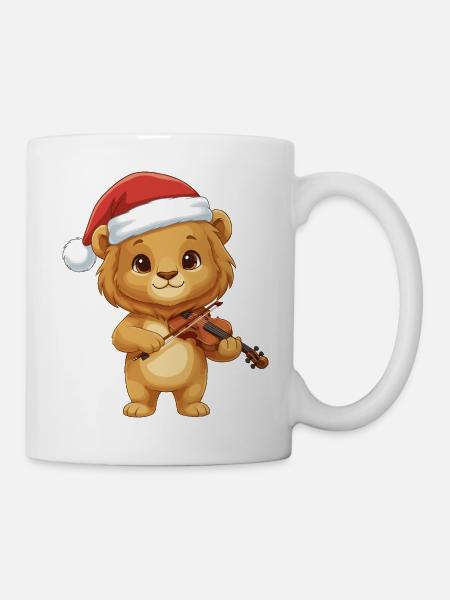 Weihnachtslöwe spielt Geigenkunst - Tasse - Weiß