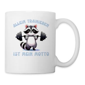 Kraftsport ALLEIN TRAINIEREN IST MEIN MOTTO Lustig - Tasse - Weiß - Rechts