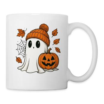 Halloween Geist mit Kürbis - Süßes Herbst Outfit - Tasse - Weiß - Rechts