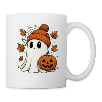 Halloween Geist mit Kürbis - Süßes Herbst Outfit - Tasse - Weiß - Rechts