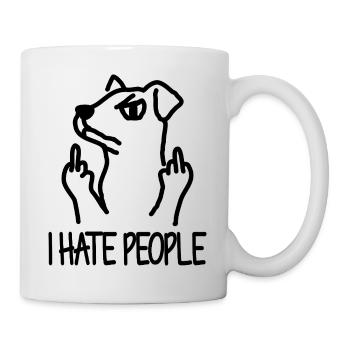 Hund Mittelfinger Ich hasse Menschen Spruch - Tasse - Weiß - Rechts