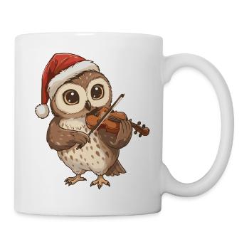 Christmas Owl Bird Playing Violin Art - Mug - white - Right