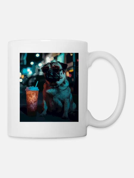 Neon-Pug im Nachtleben - Tasse - Weiß
