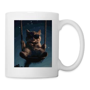 Cat swings at night - Mug - white - Right