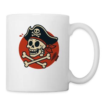 Piraten Totenkopf Cartoon Retro Illustration - Tasse - Weiß - Rechts