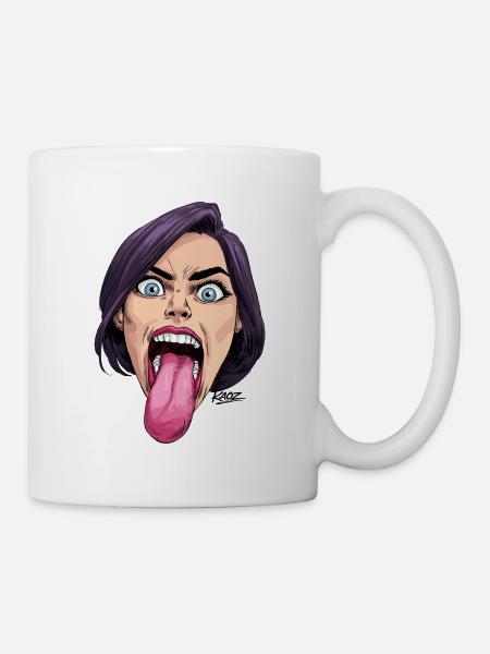 Zunge raus: Comic-Ausdruck - Tasse - Weiß