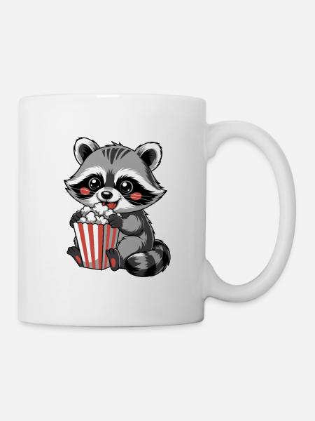 Kuschelnder Waschbär Popcorn - Tasse - Weiß