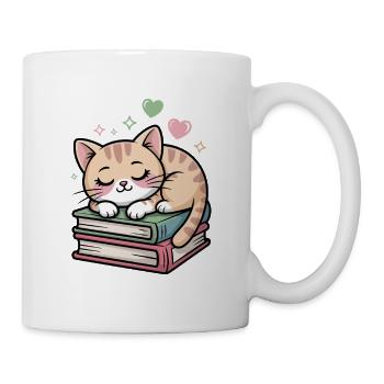 Sleeping kitten on books - Mug - white - Right