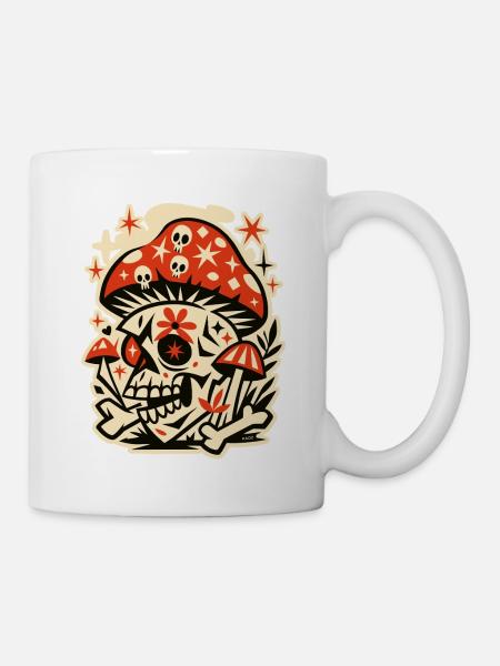 Pilz Totenkopf Retro Psychedelia - Tasse - Weiß