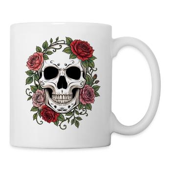 Skull & Red Roses, Gothic, Skull, Rock - Tasse - Weiß - Rechts