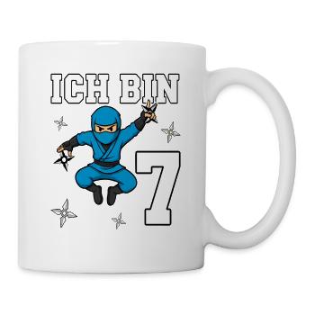 Ich bin 7 Ninja 7. Geburtstag blau Karate - Mug - white - Right