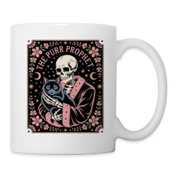 The Purr Prophet Skelett Mit Schwarzer Katze - Tasse - Weiß - Rechts