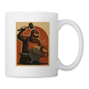 Schmied schmiedet Gehirn auf Amboss - Tasse - Weiß - Rechts