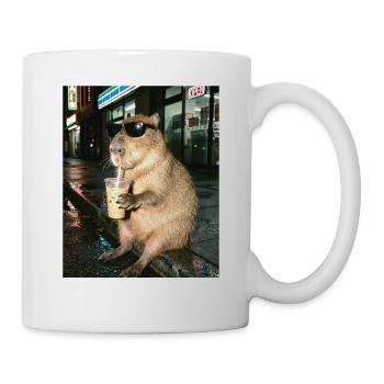 Café glacé au capybara, photo drôle de capybara - Mug blanc - blanc - Droite