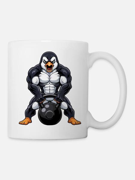 Süßer Pinguin Kettlebell Fitness Workout Cartoon - Tasse - Weiß