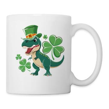 Grüner Dino mit Kleeblatt Hut - Tasse - Weiß - Rechts