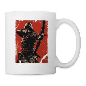 Kapuzen Bogenschütze auf rotem Hintergrund - Tasse - Weiß - Rechts