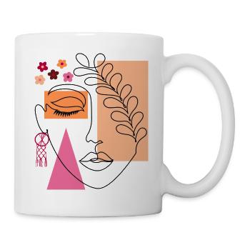 Abstract Woman Face Minimalist Art - Mug - white - Right