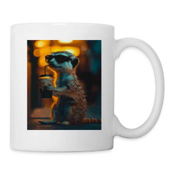 Meerkat mit Kaffee im Neonlicht - Tasse - Weiß - Rechts