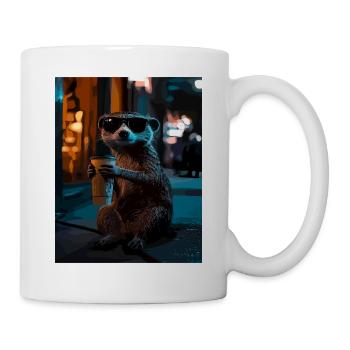 Coffee Meerkat in Neon Night Style - Mug - white - Right