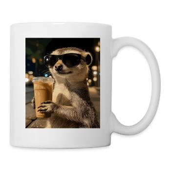 Meerkat mit Sonnenbrille und Kaffee - Tasse - Weiß - Rechts