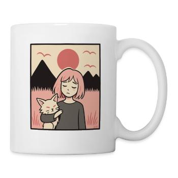 Girl with cat in front of mountains - Mug - white - Right