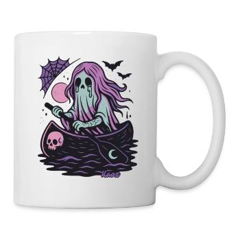 Ghost in the boat with moon and bat - Mug - white - Right