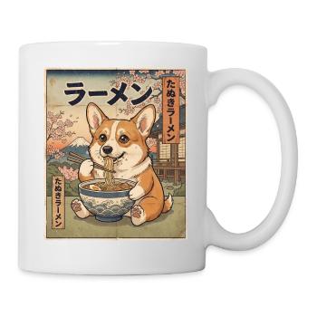 Corgi Ramen Japanischer Vintage Stil - Tasse - Weiß - Rechts