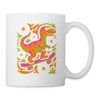 Dino Skateboard Blumenpracht - Tasse - Weiß - Rechts